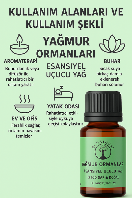 Yağmur Ormanları Uçucu Yağ %100 Saf Doğal Esans Buhurdanlık Difüzör Oda Esansı 10 ml